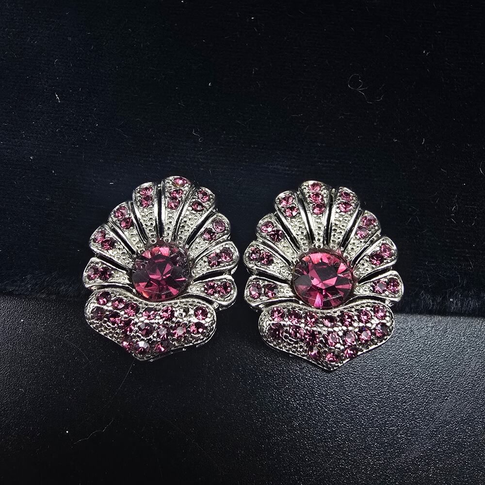 CY Signed Purple Rhinestone Clip On Earrings Vintage Costume Jewelry